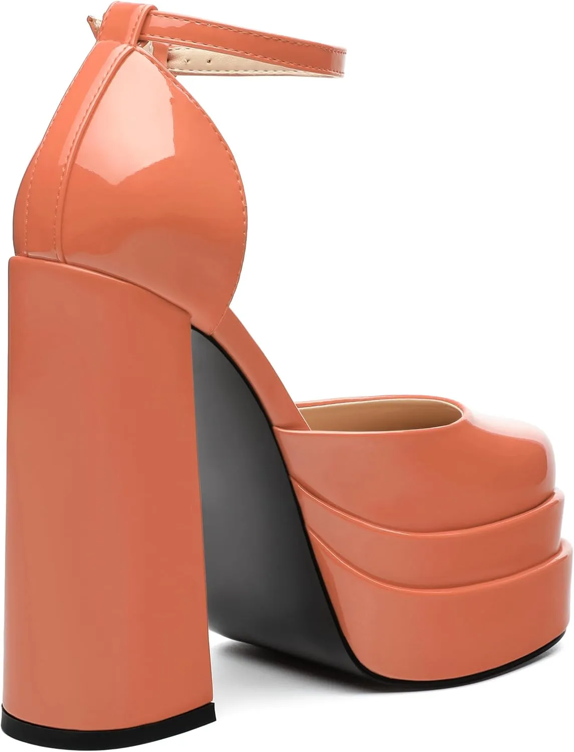 Platform Chunky High Heels for Women Paten Round Closed Toe Ankle Strap Sandals Sexy Fashion Party Dress Shoes