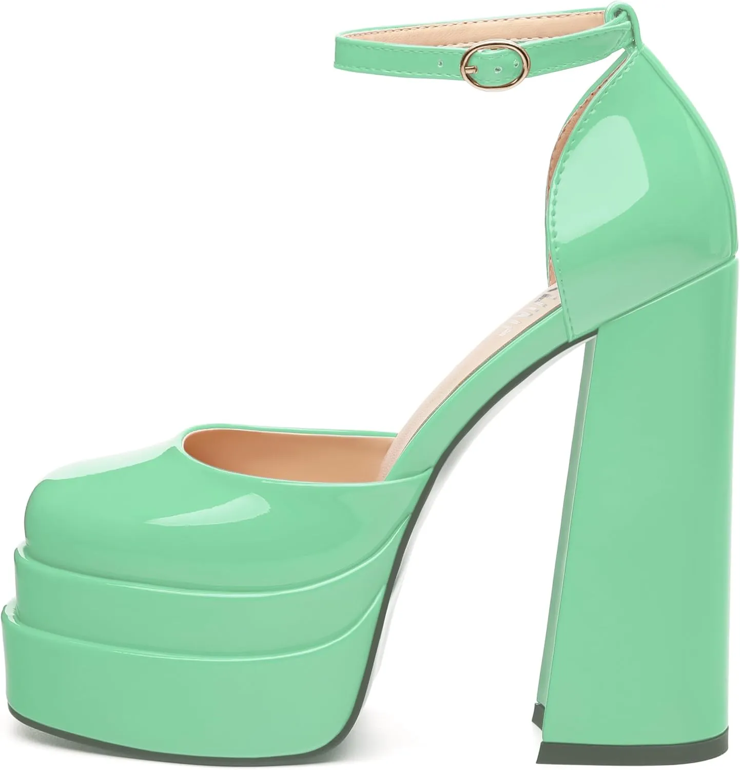 Platform Chunky High Heels for Women Paten Round Closed Toe Ankle Strap Sandals Sexy Fashion Party Dress Shoes