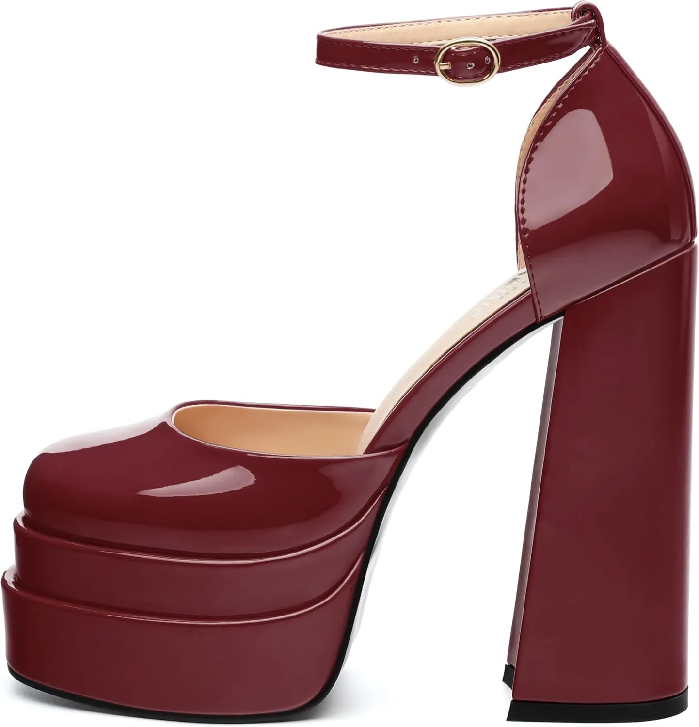 Platform Chunky High Heels for Women Paten Round Closed Toe Ankle Strap Sandals Sexy Fashion Party Dress Shoes