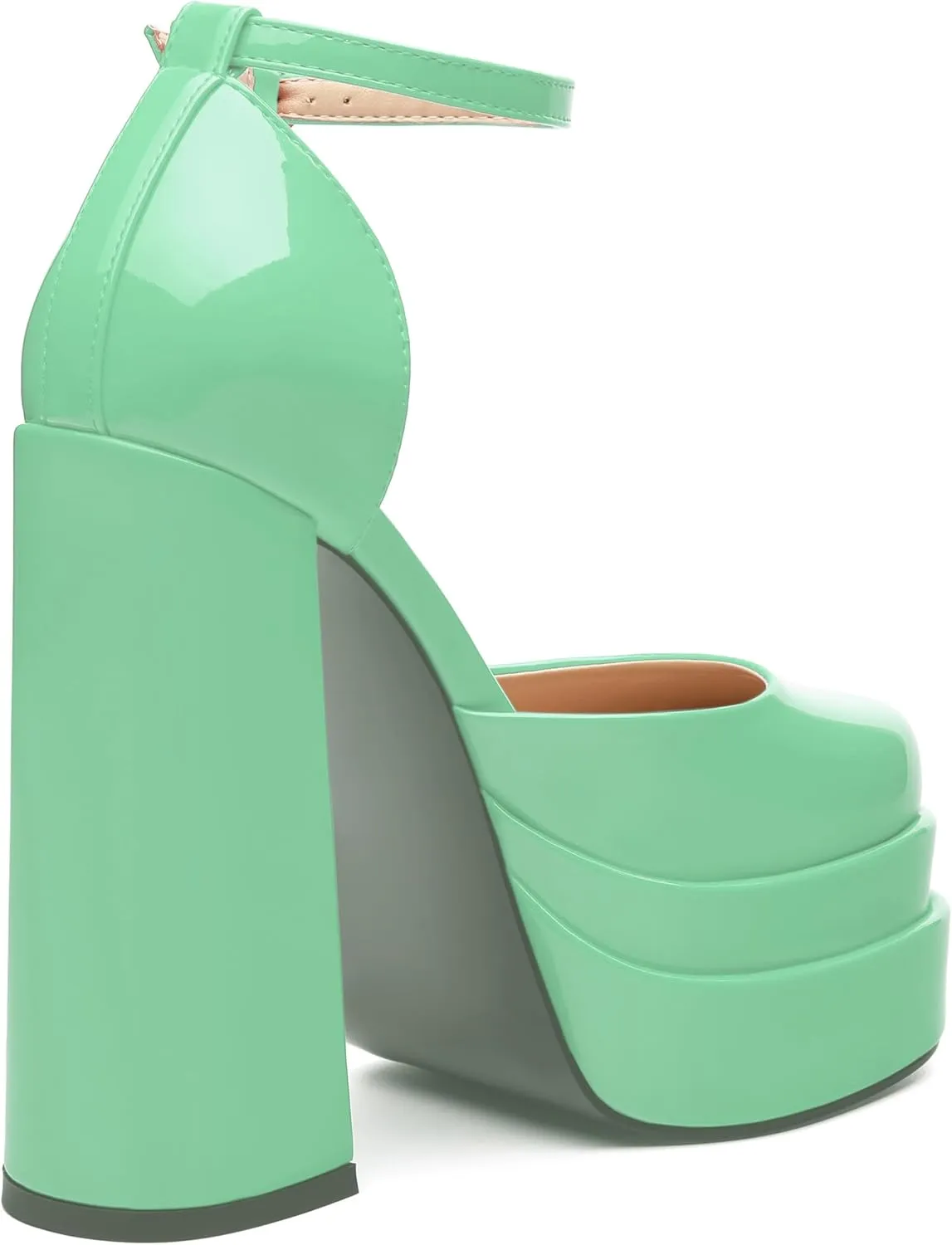 Platform Chunky High Heels for Women Paten Round Closed Toe Ankle Strap Sandals Sexy Fashion Party Dress Shoes