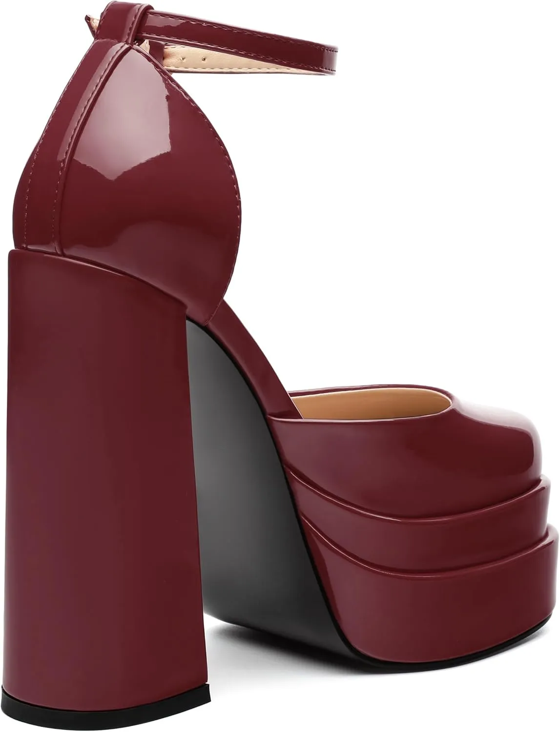 Platform Chunky High Heels for Women Paten Round Closed Toe Ankle Strap Sandals Sexy Fashion Party Dress Shoes