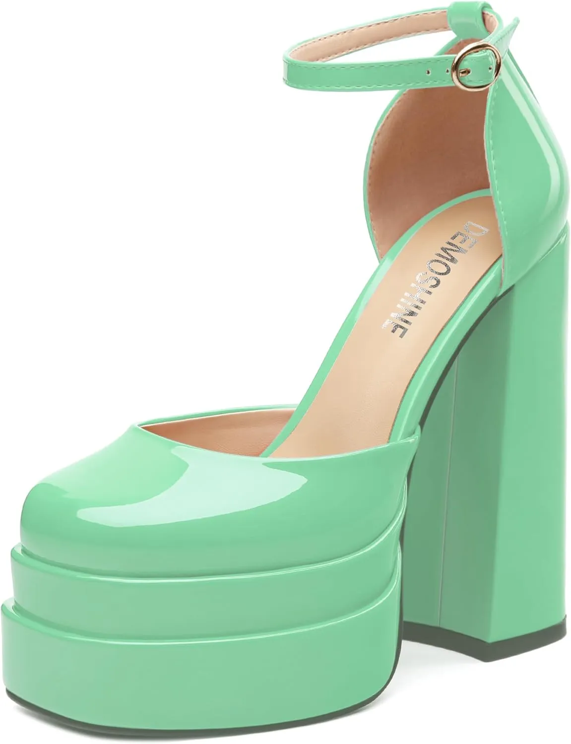 Platform Chunky High Heels for Women Paten Round Closed Toe Ankle Strap Sandals Sexy Fashion Party Dress Shoes