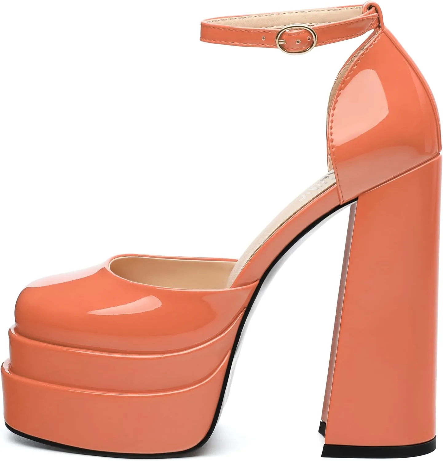 Platform Chunky High Heels for Women Paten Round Closed Toe Ankle Strap Sandals Sexy Fashion Party Dress Shoes