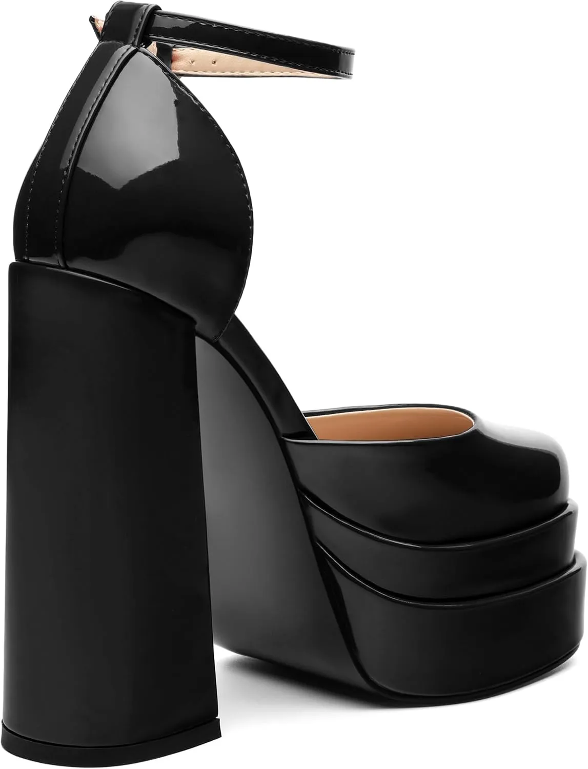 Platform Chunky High Heels for Women Paten Round Closed Toe Ankle Strap Sandals Sexy Fashion Party Dress Shoes
