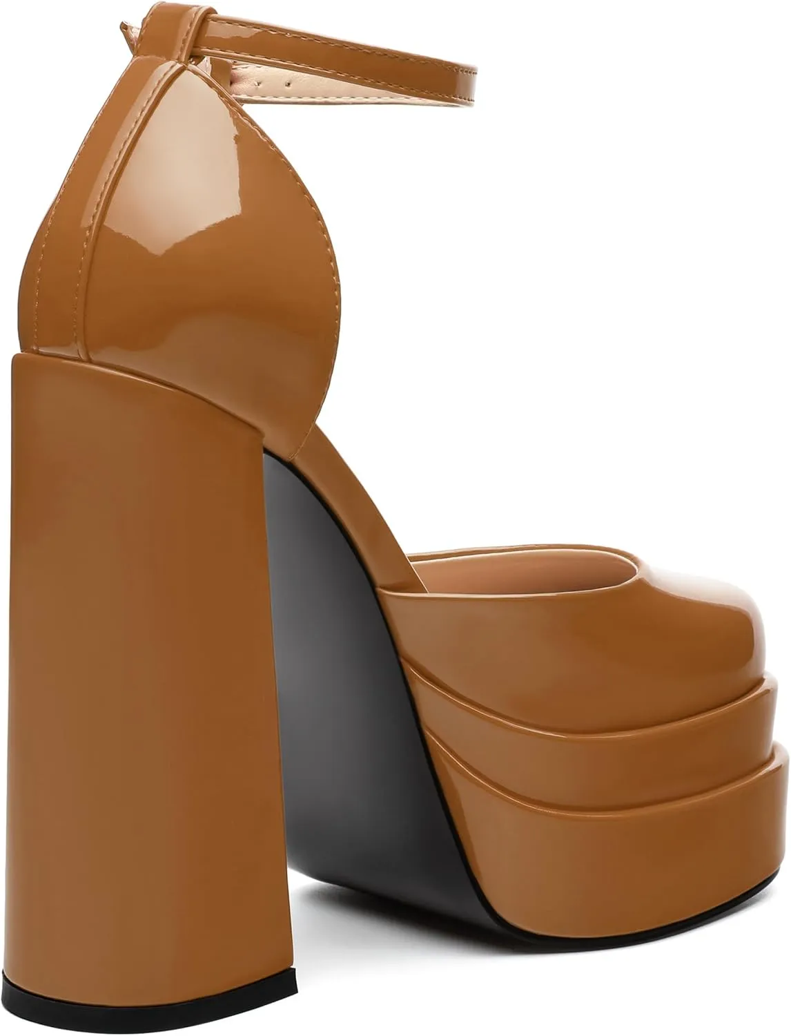 Platform Chunky High Heels for Women Paten Round Closed Toe Ankle Strap Sandals Sexy Fashion Party Dress Shoes