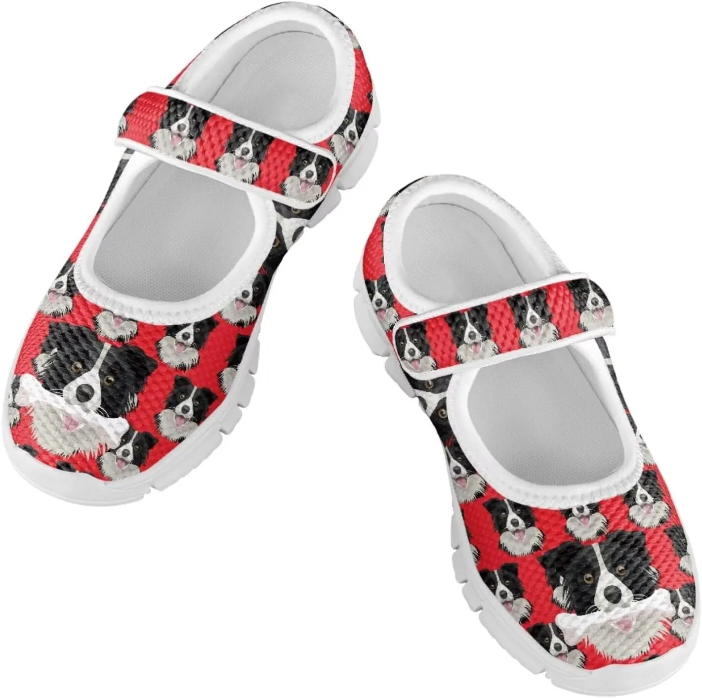 Puppy Print Mary Jane Shoes for Girls Toddler Dress Shoes Breathable Running Tennis Sneaker School Mesh Barefoot Shoes