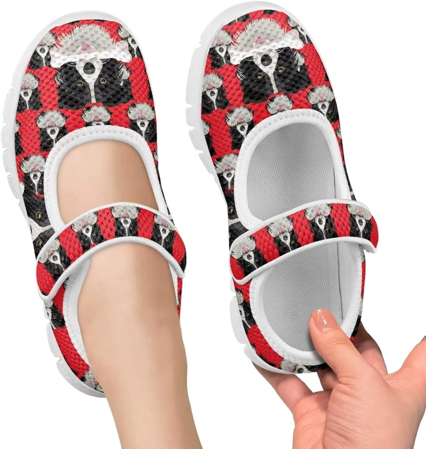 Puppy Print Mary Jane Shoes for Girls Toddler Dress Shoes Breathable Running Tennis Sneaker School Mesh Barefoot Shoes