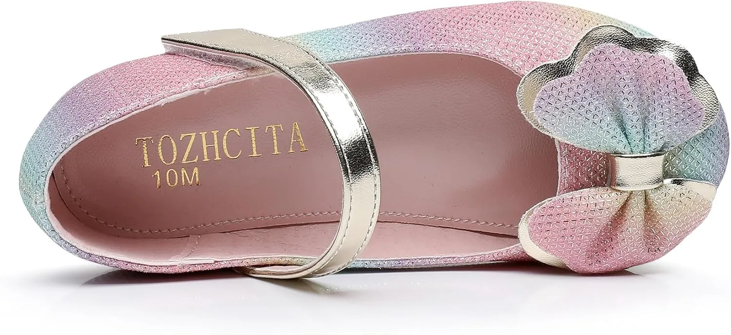 Rainbow Dress Shoes Girl's Glitter Princess Shoes Toddler Mary Jane Shoes Sparkly Party Ballet Flats in Casual Wearing Colorful Gift for Little Girls