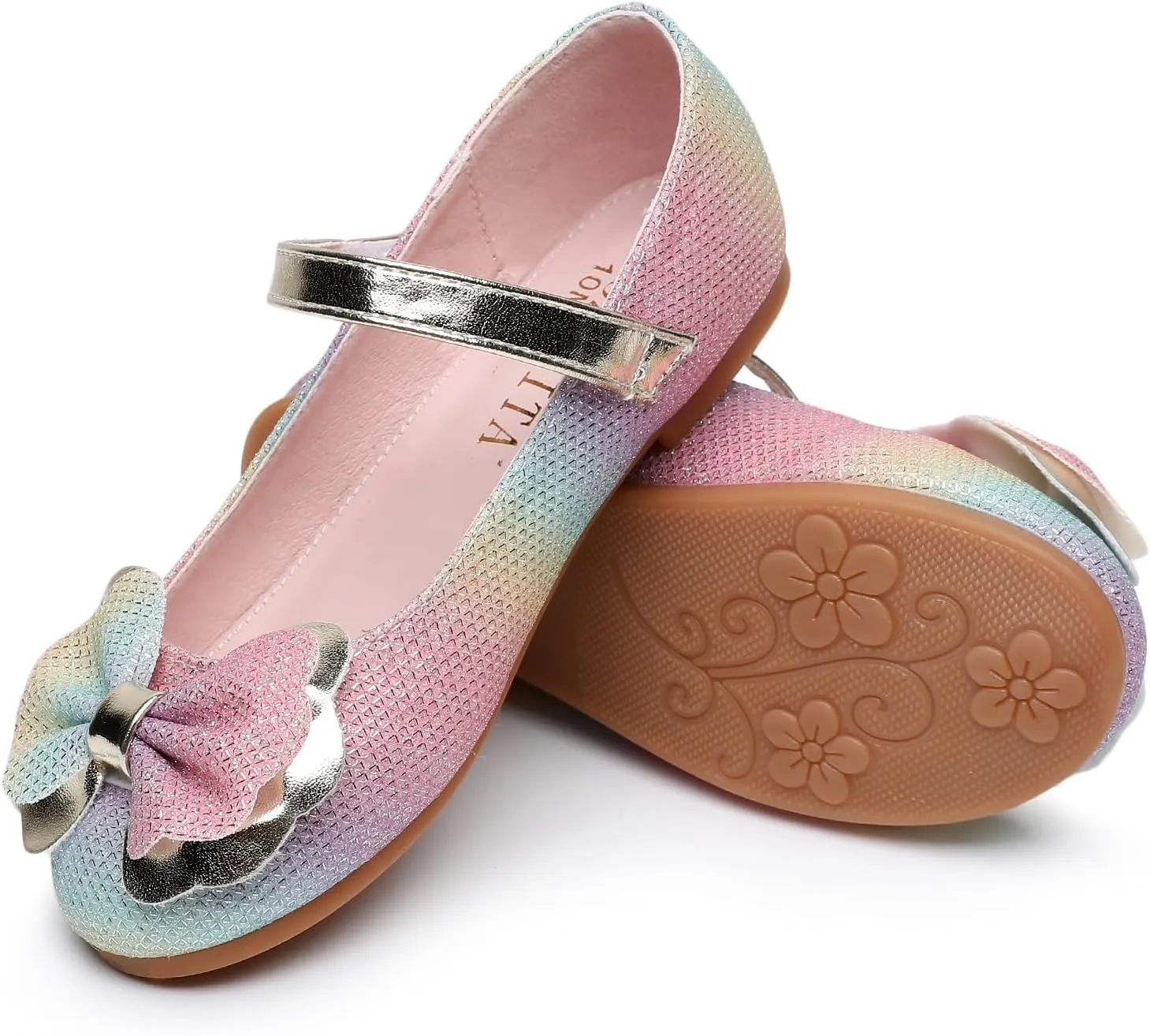 Rainbow Dress Shoes Girl's Glitter Princess Shoes Toddler Mary Jane Shoes Sparkly Party Ballet Flats in Casual Wearing Colorful Gift for Little Girls