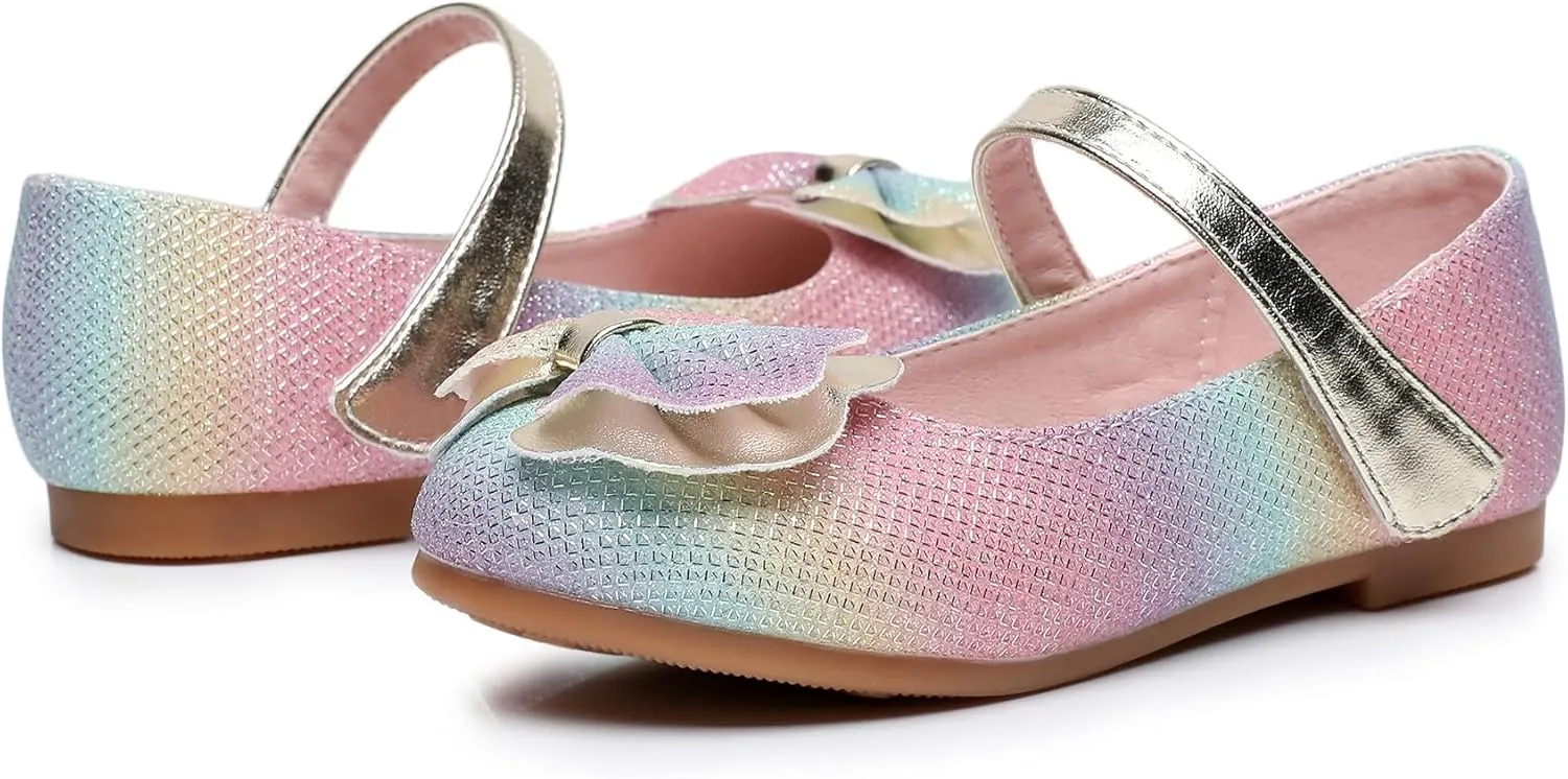 Rainbow Dress Shoes Girl's Glitter Princess Shoes Toddler Mary Jane Shoes Sparkly Party Ballet Flats in Casual Wearing Colorful Gift for Little Girls