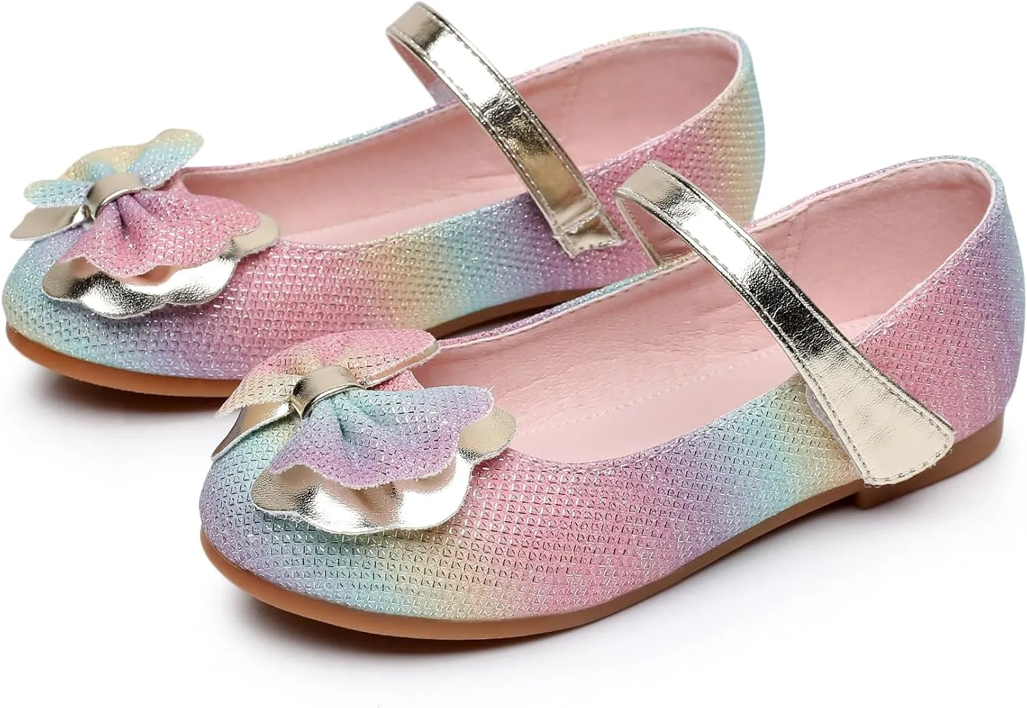 Rainbow Dress Shoes Girl's Glitter Princess Shoes Toddler Mary Jane Shoes Sparkly Party Ballet Flats in Casual Wearing Colorful Gift for Little Girls