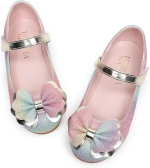 Rainbow Dress Shoes Girl's Glitter Princess Shoes Toddler Mary Jane Shoes Sparkly Party Ballet Flats in Casual Wearing Colorful Gift for Little Girls