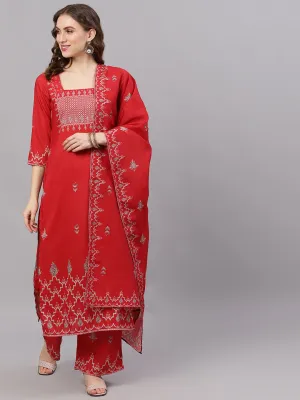 Red Printed Kurta With Palazzo