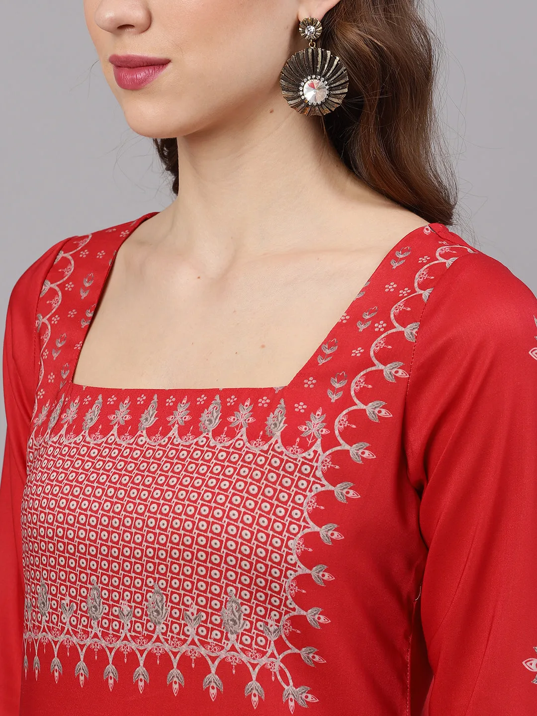 Red Printed Kurta With Palazzo