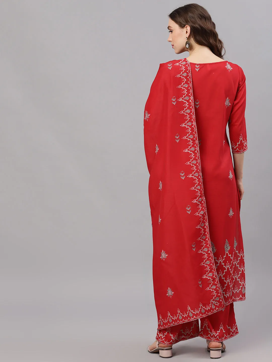 Red Printed Kurta With Palazzo