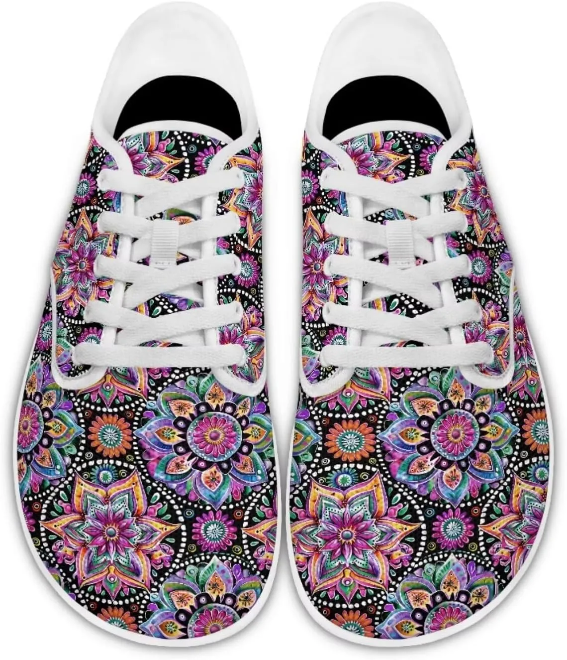 Retro Hippie Flower Power Barefoot Shoes Women Dressy Flat Sole Casual Sneakers Walking Workout Tennis Shoes