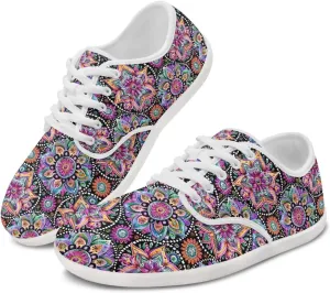 Retro Hippie Flower Power Barefoot Shoes Women Dressy Flat Sole Casual Sneakers Walking Workout Tennis Shoes