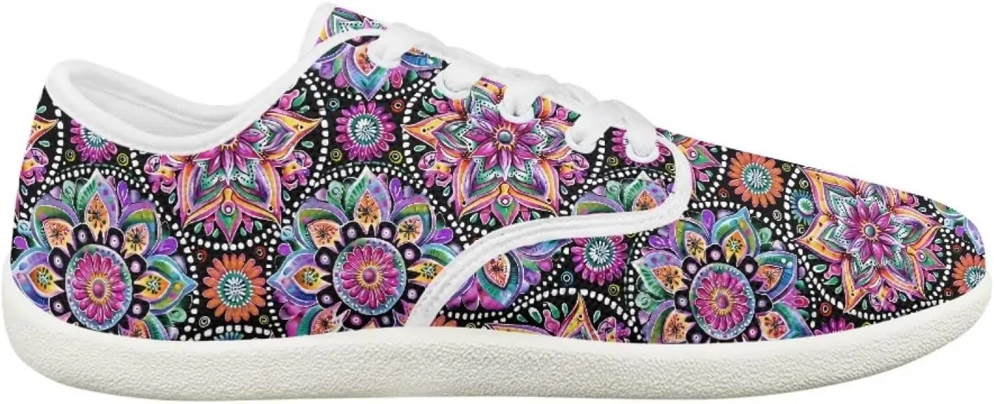 Retro Hippie Flower Power Barefoot Shoes Women Dressy Flat Sole Casual Sneakers Walking Workout Tennis Shoes