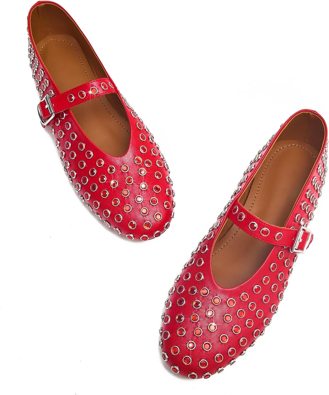 Rhinestone Ballet Flats for Women Sparkly Crystals Ballerina Shoes Women's Buckled Strap Mary Jane Flat Comfort Casual Low Heels