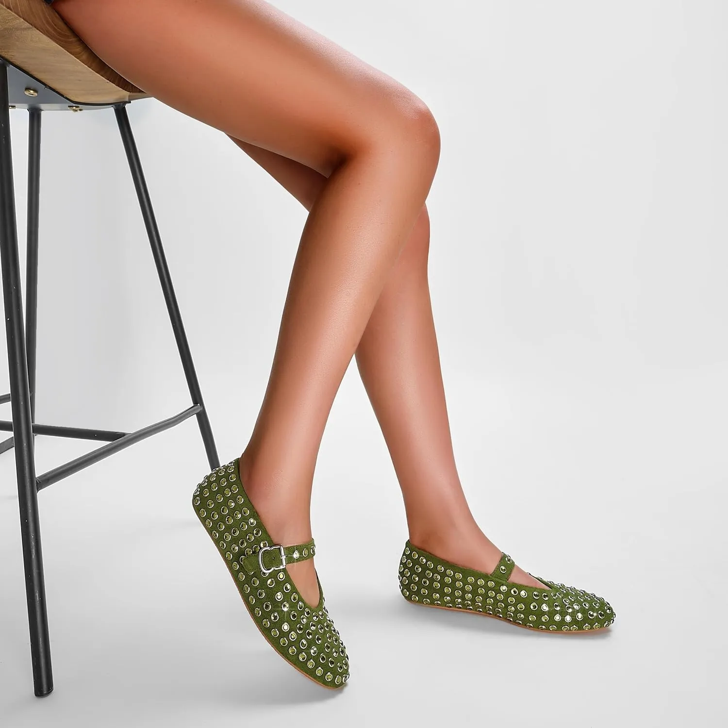 Rhinestone Ballet Flats for Women Sparkly Crystals Ballerina Shoes Women's Buckled Strap Mary Jane Flat Comfort Casual Low Heels