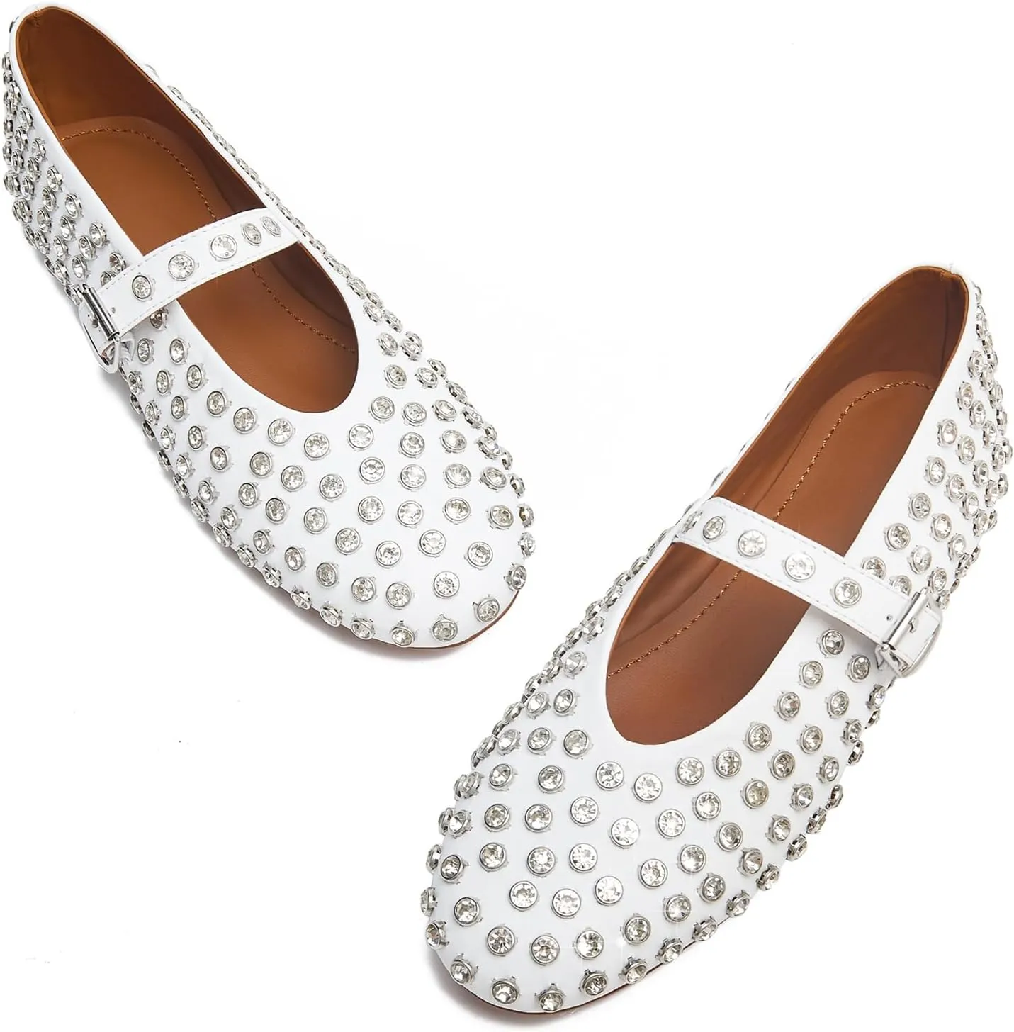 Rhinestone Ballet Flats for Women Sparkly Crystals Ballerina Shoes Women's Buckled Strap Mary Jane Flat Comfort Casual Low Heels