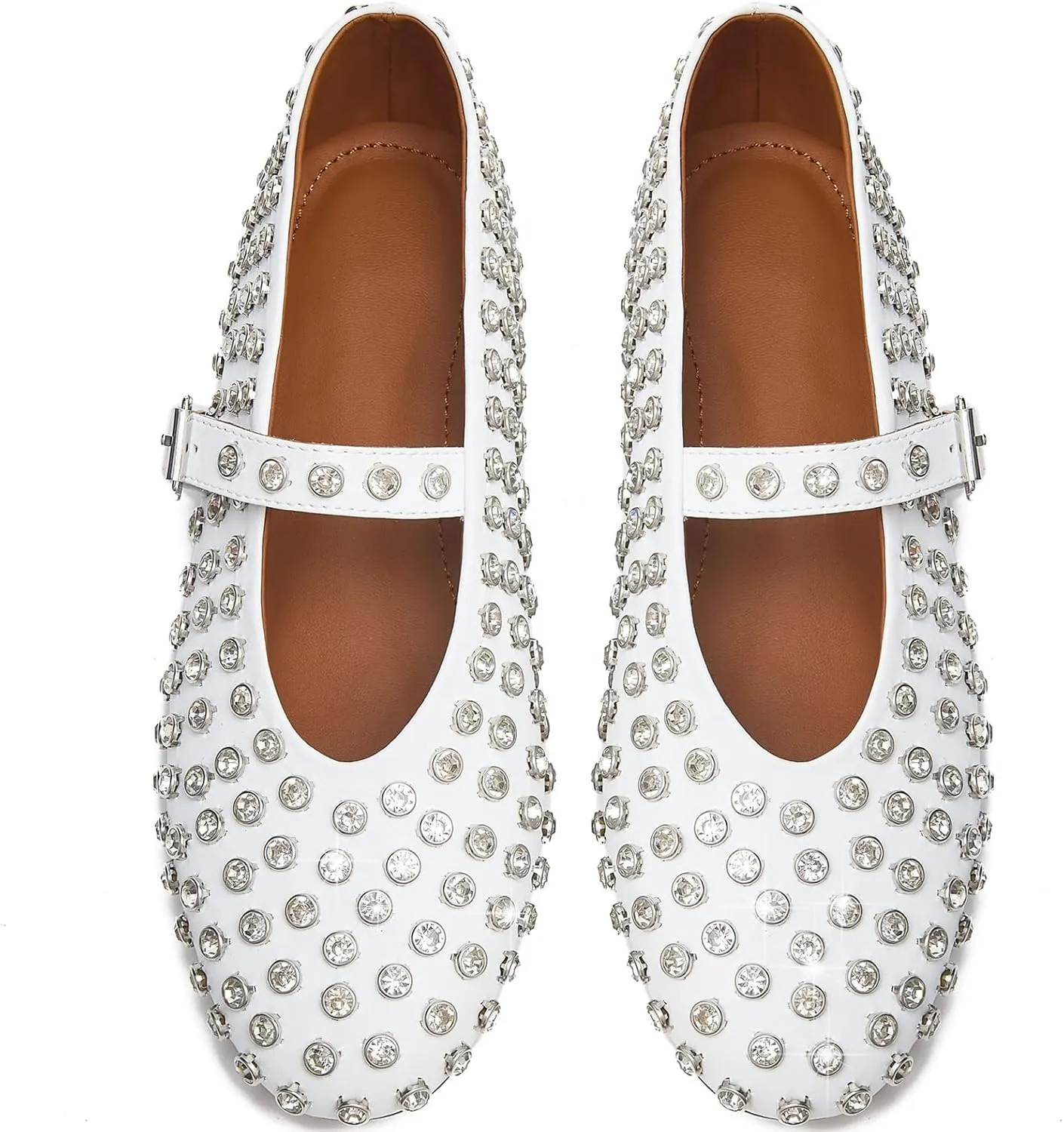 Rhinestone Ballet Flats for Women Sparkly Crystals Ballerina Shoes Women's Buckled Strap Mary Jane Flat Comfort Casual Low Heels