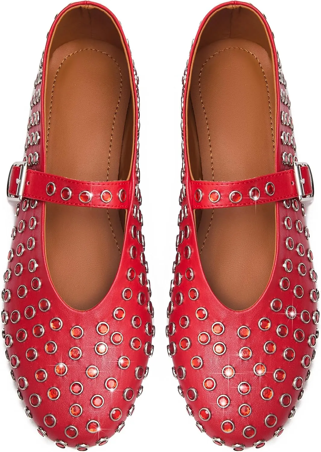 Rhinestone Ballet Flats for Women Sparkly Crystals Ballerina Shoes Women's Buckled Strap Mary Jane Flat Comfort Casual Low Heels