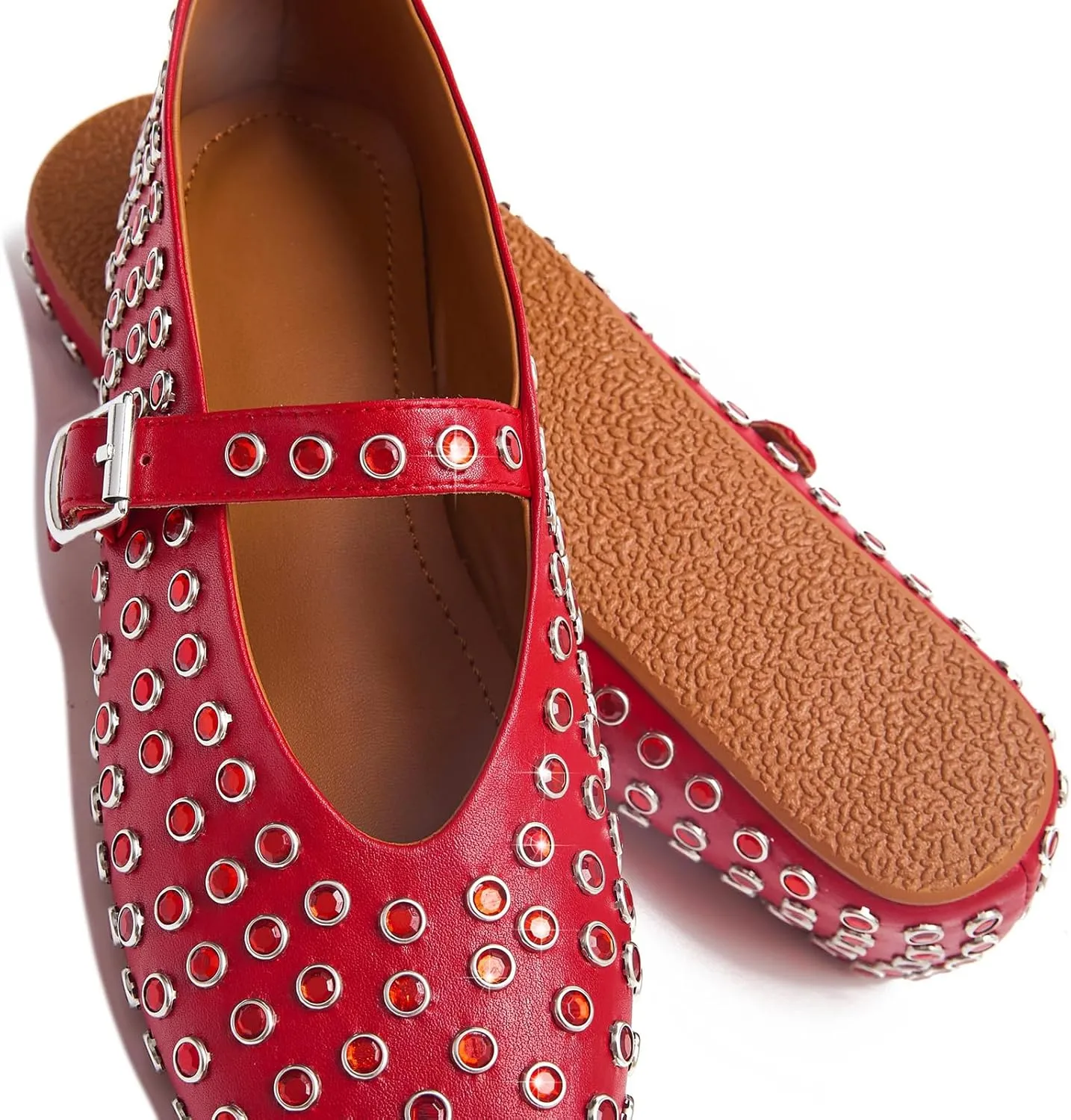 Rhinestone Ballet Flats for Women Sparkly Crystals Ballerina Shoes Women's Buckled Strap Mary Jane Flat Comfort Casual Low Heels