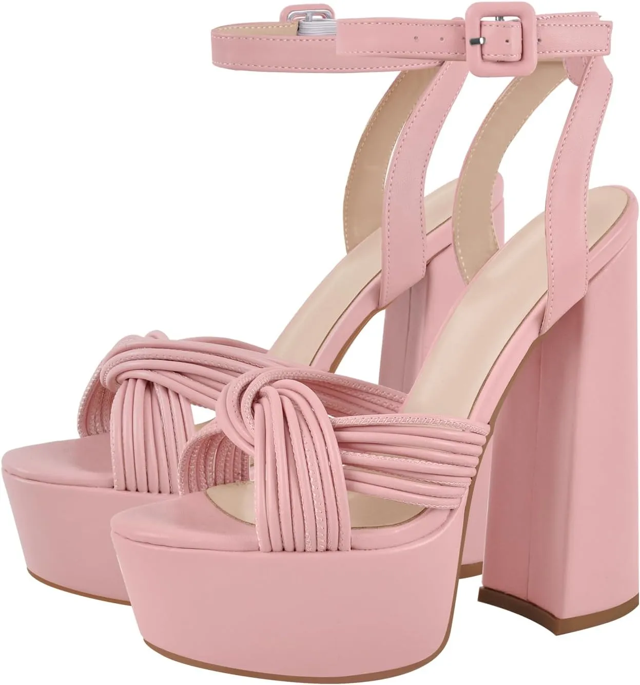 richealnini Crisscross Straps Ankle Strappy Heels Sandals for Women Open Toe Block High Heels with Adjustable Buckle
