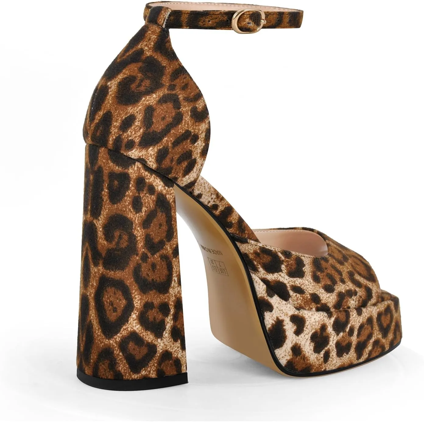 richealnini Leopard Printed Platform Sandals with Buckle Square Toe Block High Heels Ankle Strap Dance Shoes Wedding Party Dress