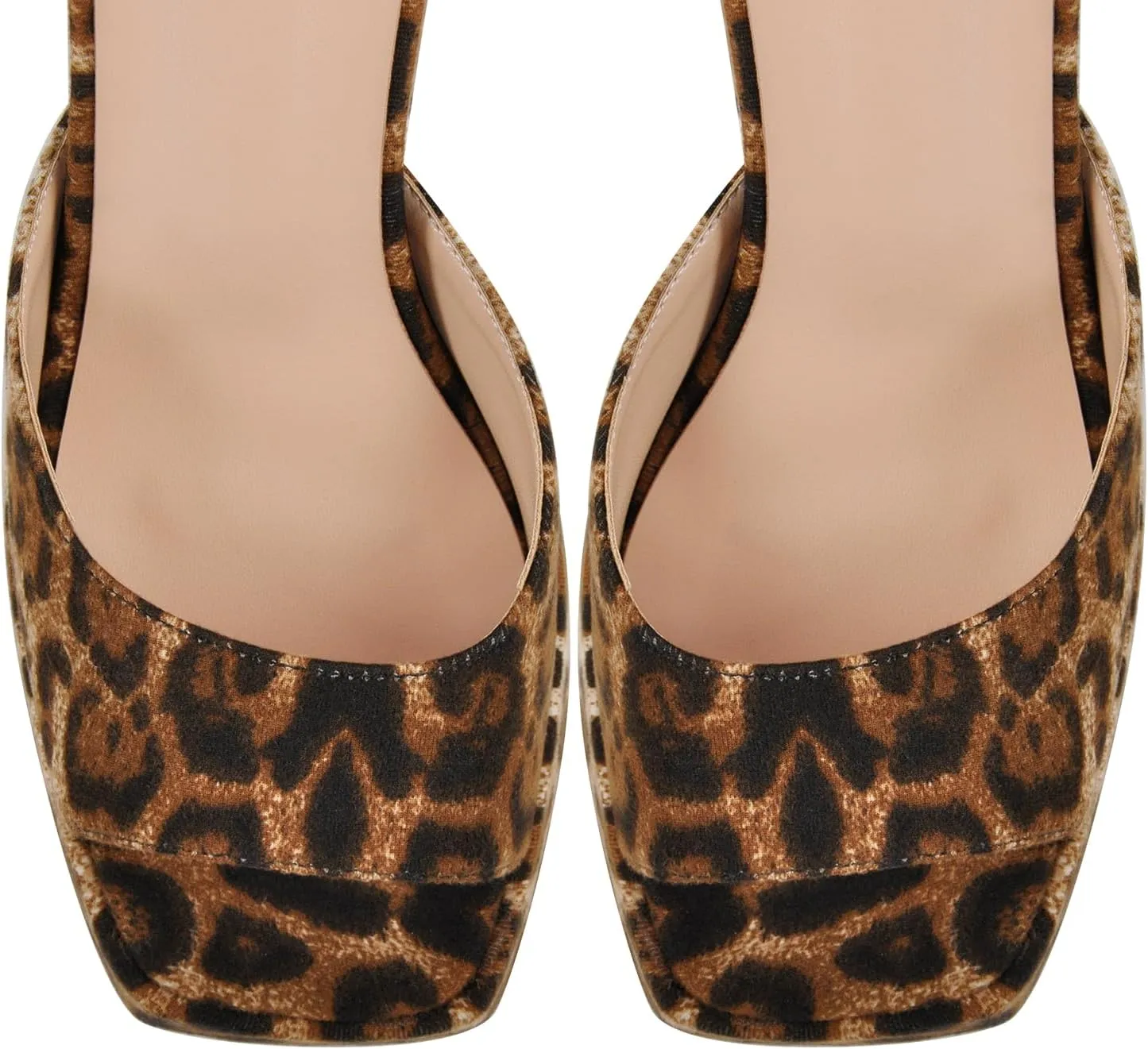 richealnini Leopard Printed Platform Sandals with Buckle Square Toe Block High Heels Ankle Strap Dance Shoes Wedding Party Dress
