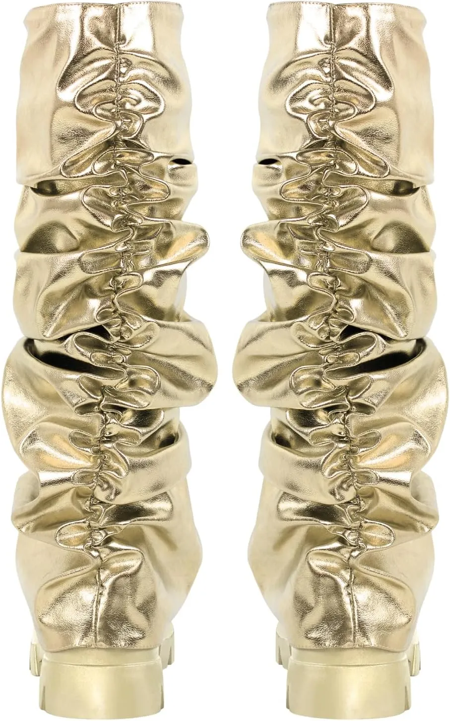 richealnini Metallic Knee High Boots for Women Round Toe Platform Heel Pull On Slouch Boots