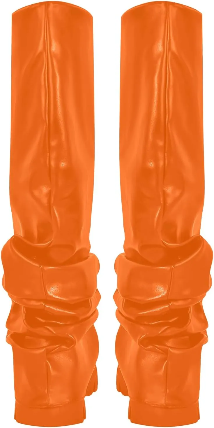 richealnini Metallic Knee High Boots for Women Round Toe Platform Heel Pull On Slouch Boots