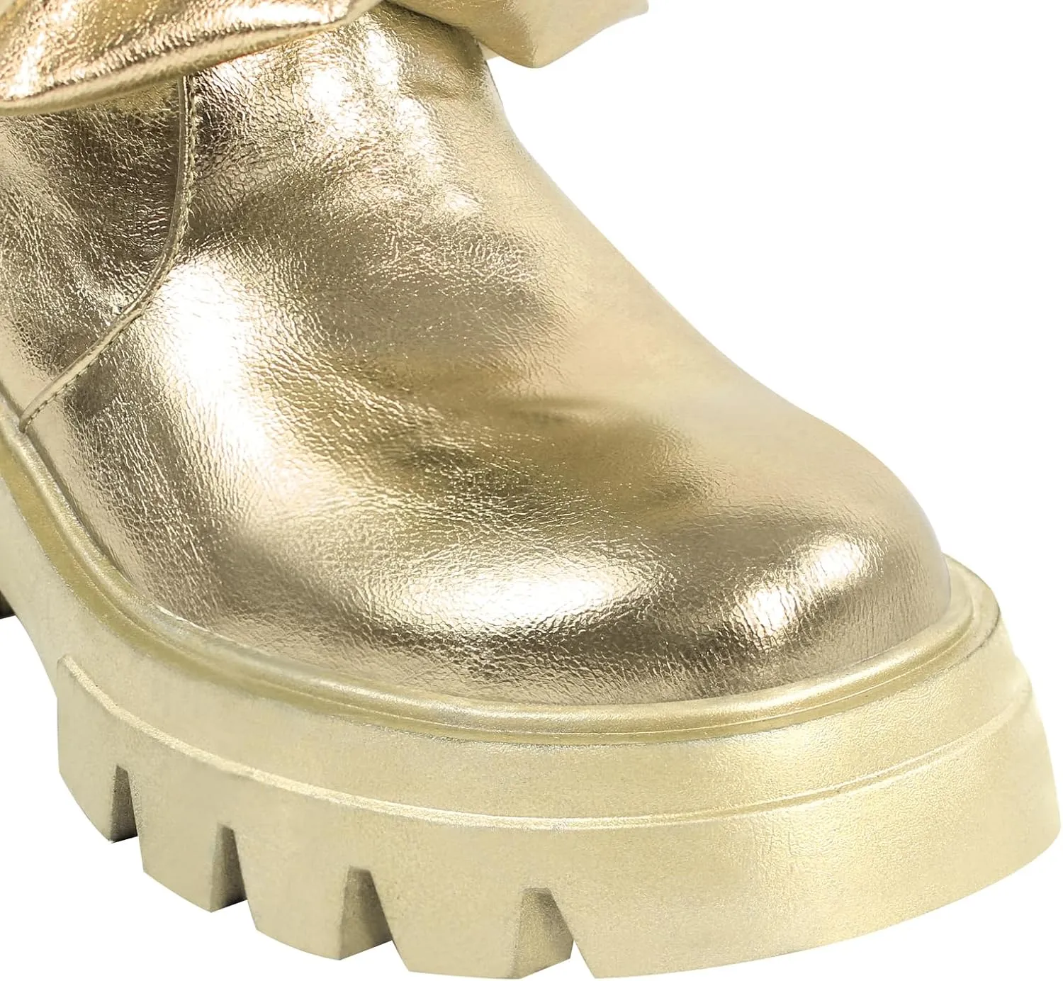 richealnini Metallic Knee High Boots for Women Round Toe Platform Heel Pull On Slouch Boots