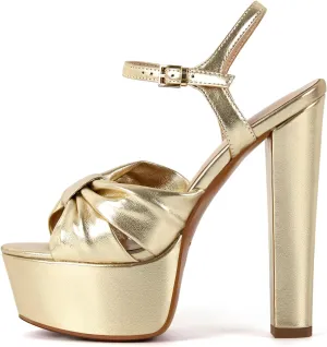richealnini Sparkly Ankle Buckle Strap Platform Sandals for Women Open Toe Knot Block High Heels Wedding Party Dress