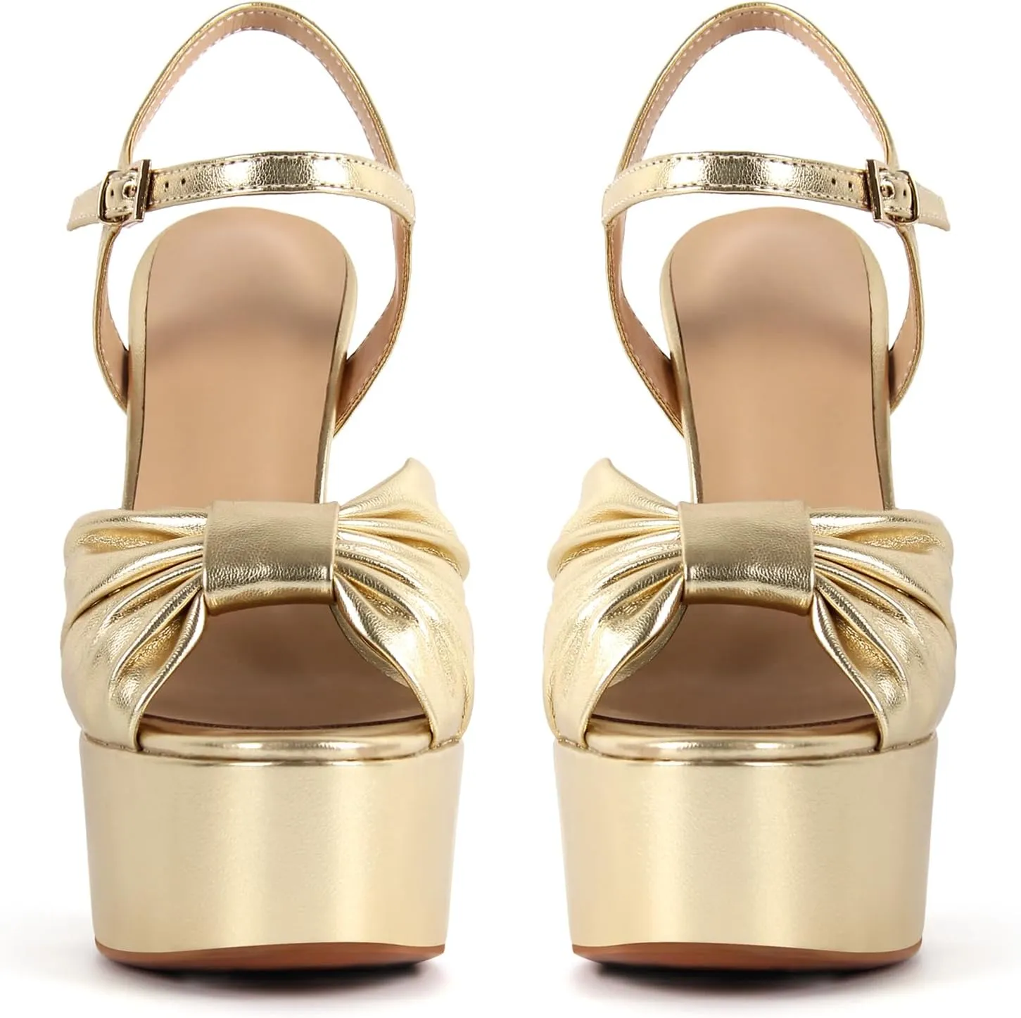 richealnini Sparkly Ankle Buckle Strap Platform Sandals for Women Open Toe Knot Block High Heels Wedding Party Dress
