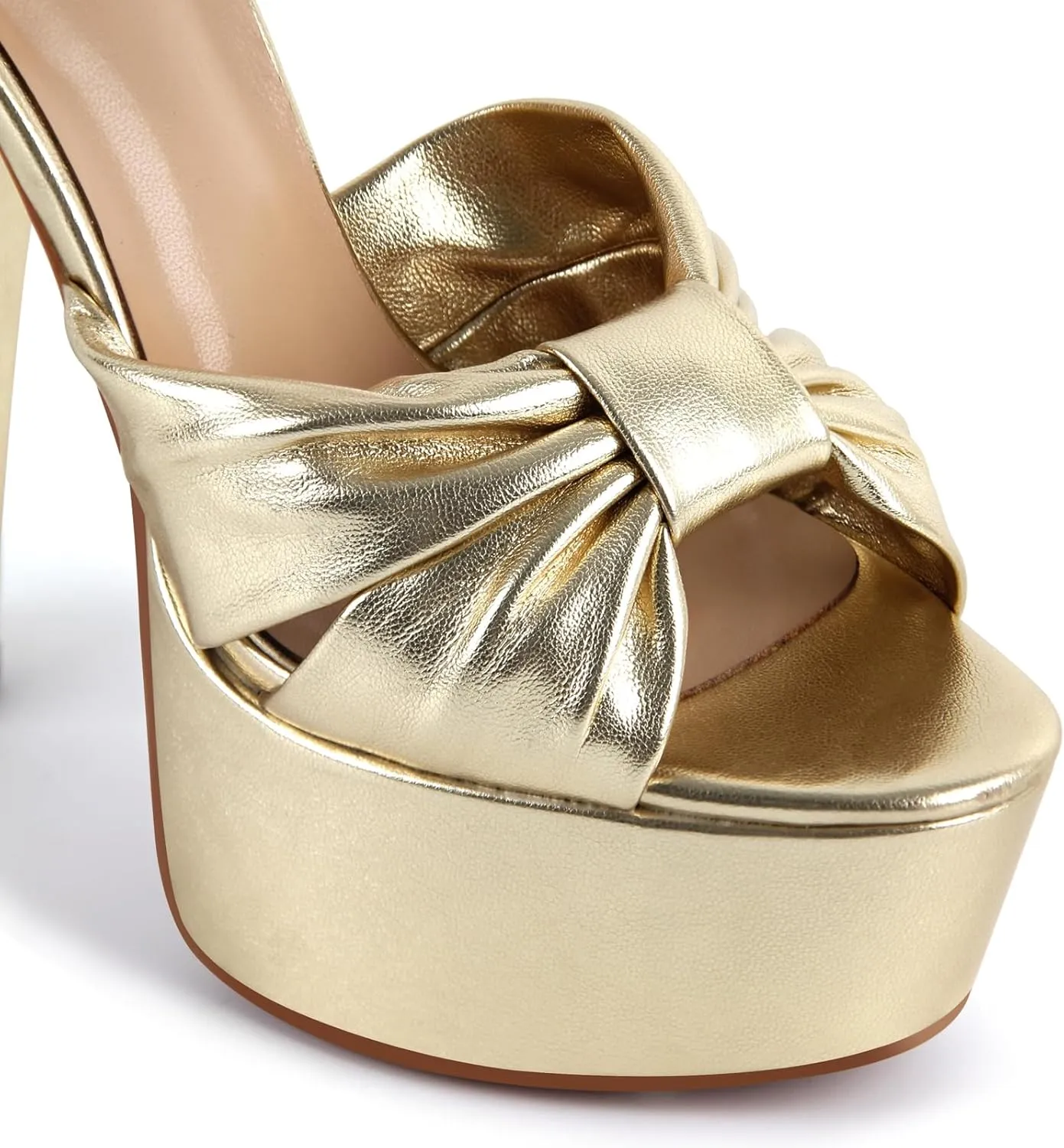 richealnini Sparkly Ankle Buckle Strap Platform Sandals for Women Open Toe Knot Block High Heels Wedding Party Dress