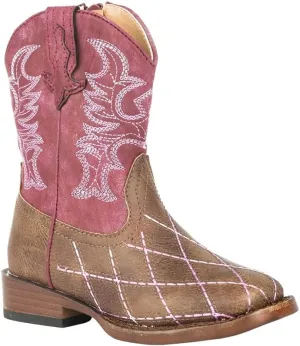 ROPER Kids Boys Cross Cut Embroidery Round Toe Casual Boots Mid Calf - Blue, Brown, Brown