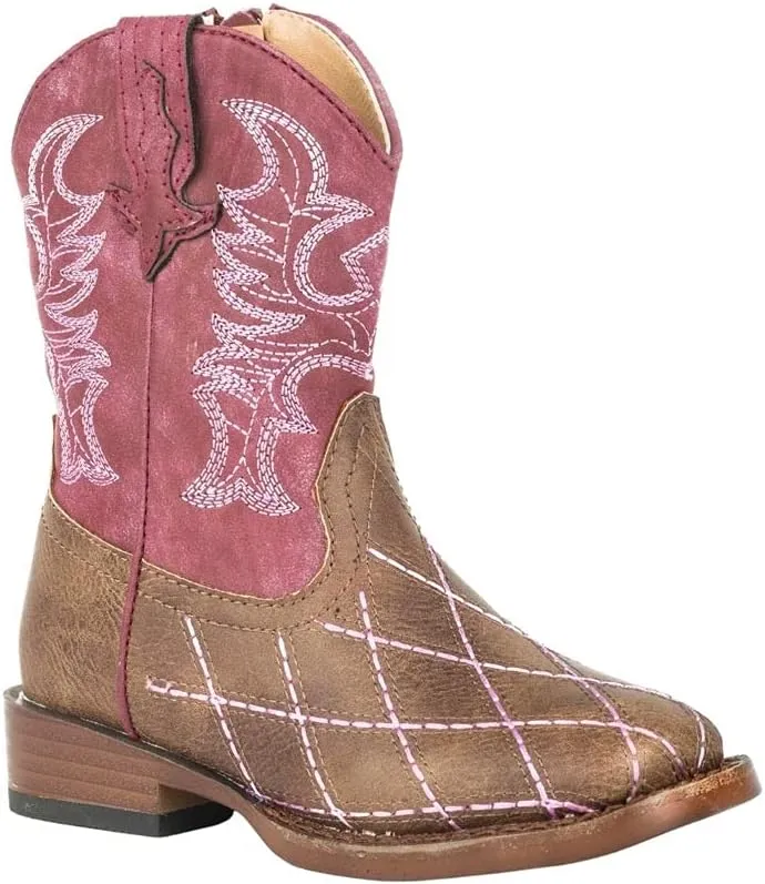 ROPER Kids Boys Cross Cut Embroidery Round Toe Casual Boots Mid Calf - Blue, Brown, Brown
