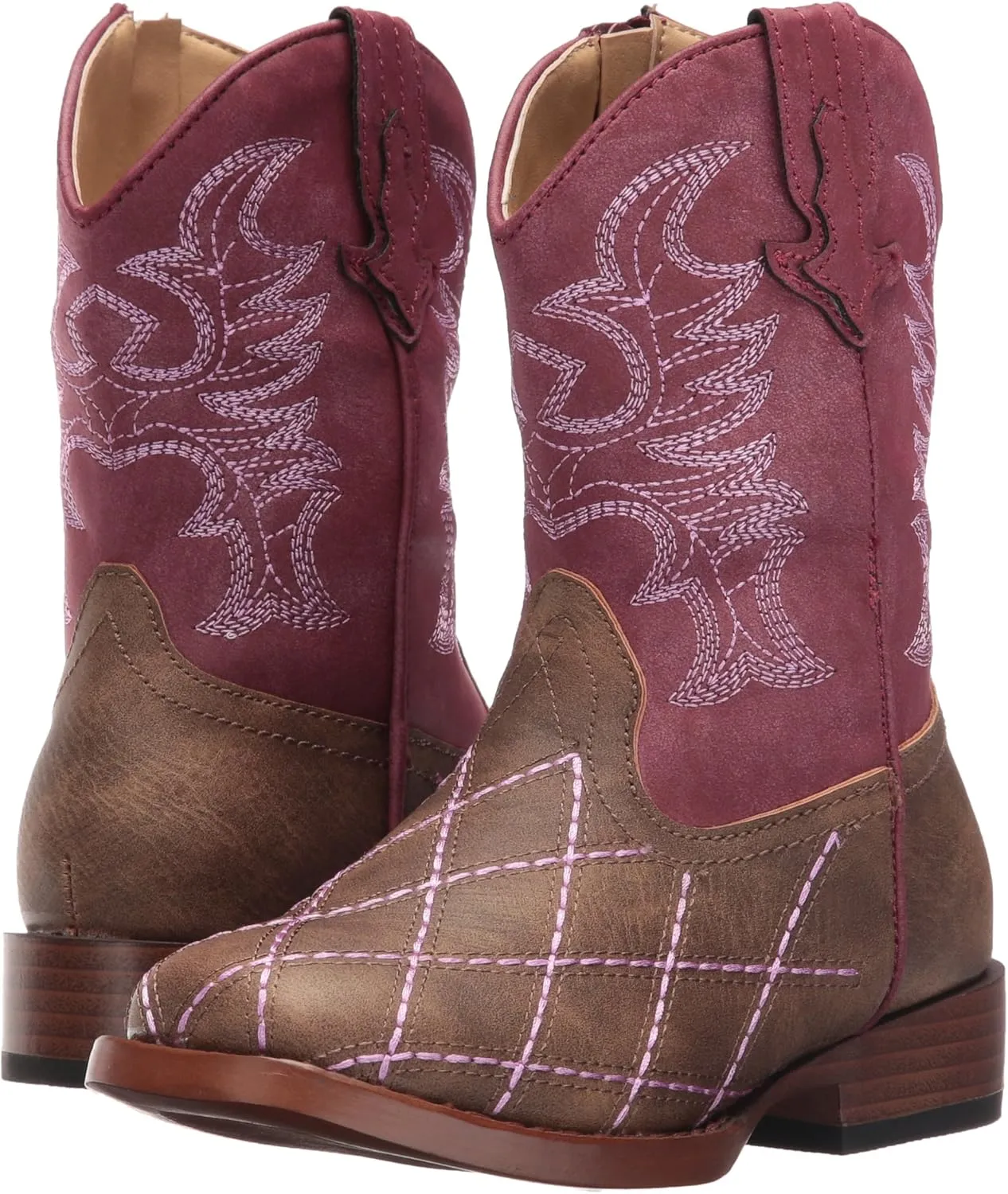 ROPER Kids Boys Cross Cut Embroidery Round Toe Casual Boots Mid Calf - Blue, Brown, Brown