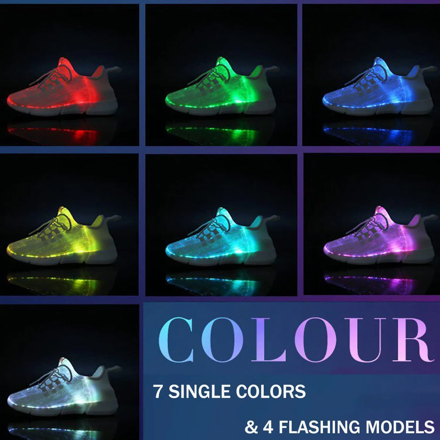 rosyclo Light Up Shoes Fiber Optic LED Luminous Trainers for Men Women USB Charging Breathable Flashing Trainers for Festivals Party Luminous Shoes