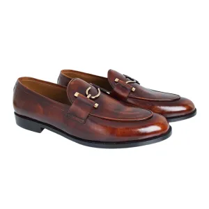 S Buckle Buff Finish Leather Loafers