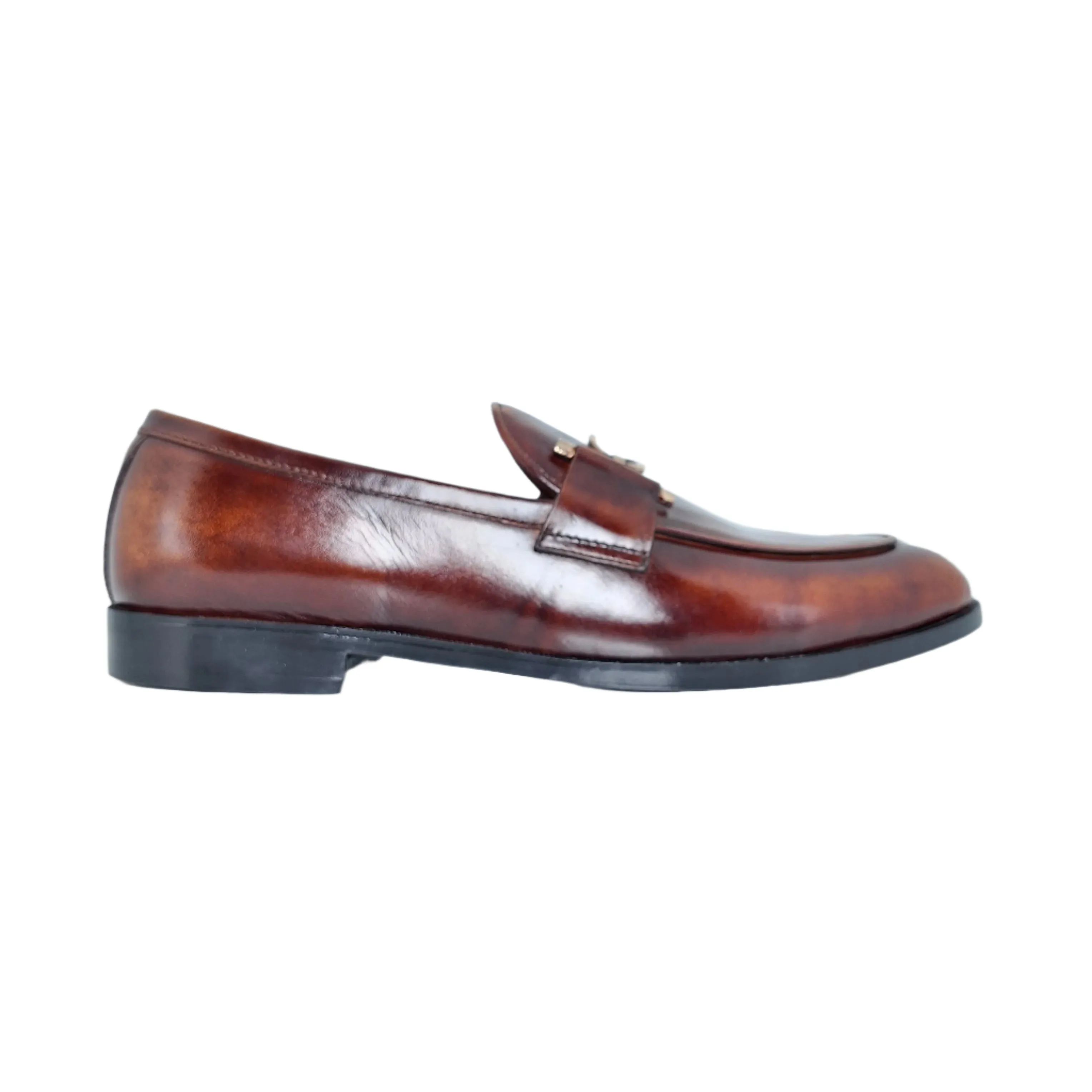 S Buckle Buff Finish Leather Loafers