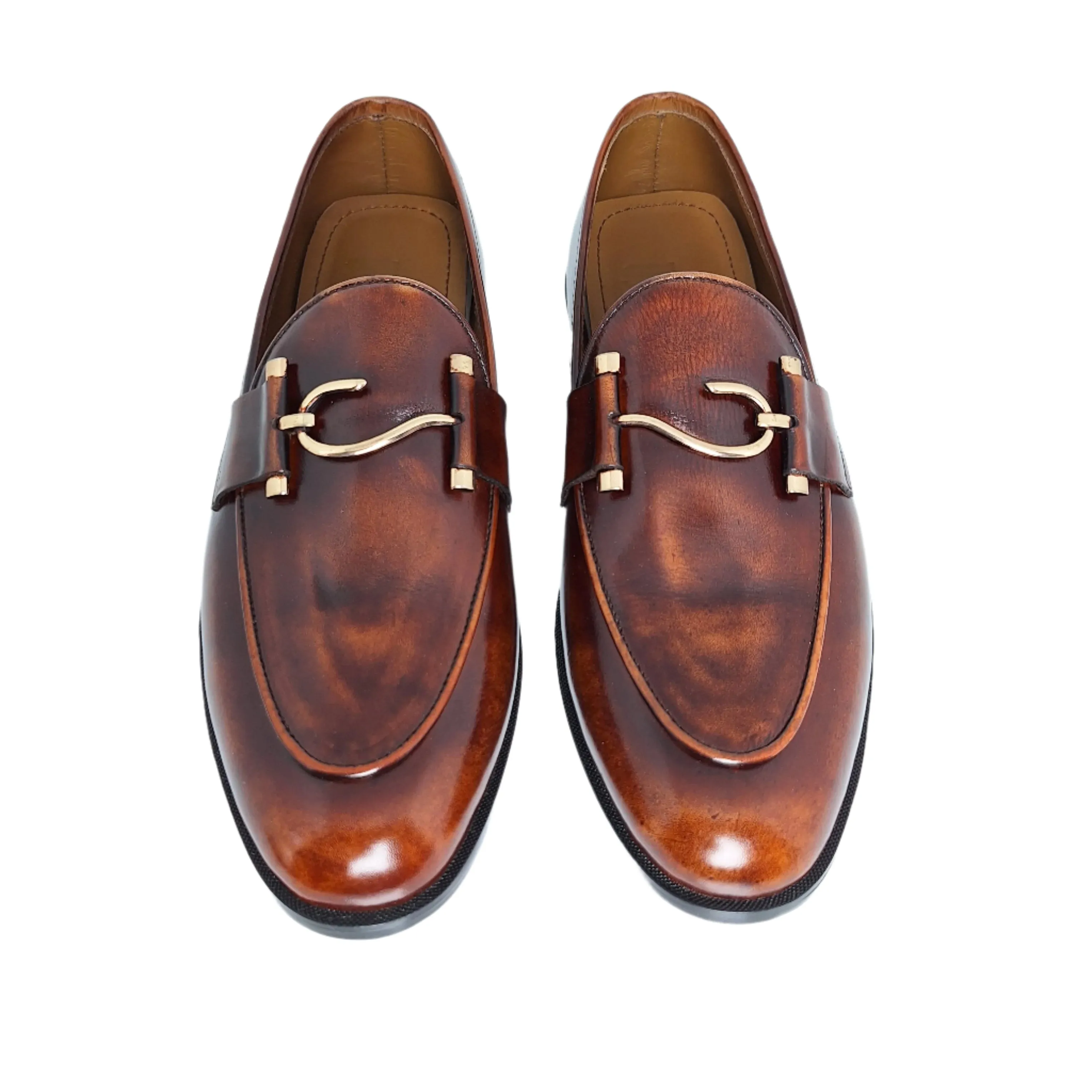 S Buckle Buff Finish Leather Loafers