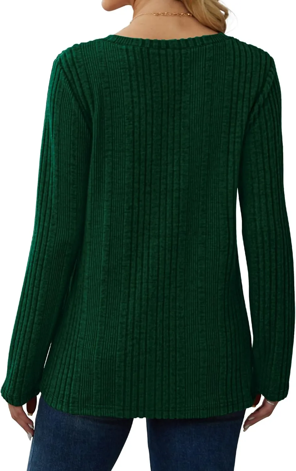 Saloogoe Womens Long Sleeve Tops V Neck Shirts Lightweight Tunic Sweaters Fashion 2024