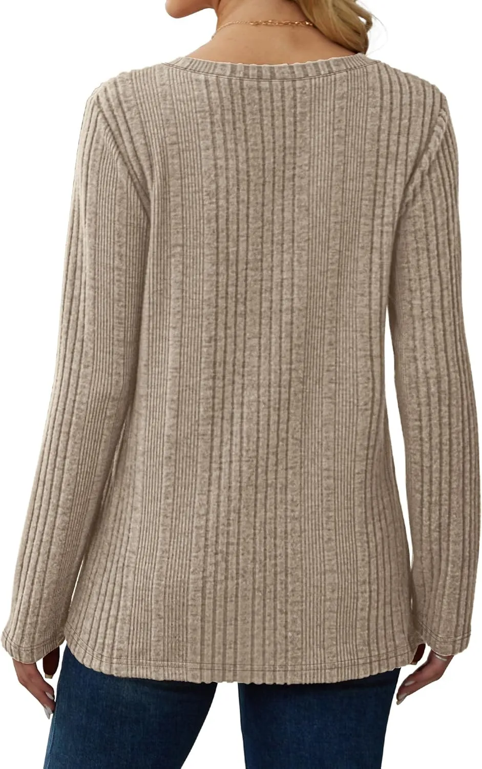 Saloogoe Womens Long Sleeve Tops V Neck Shirts Lightweight Tunic Sweaters Fashion 2024