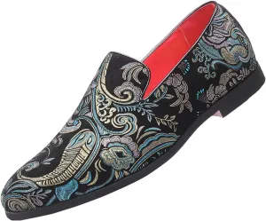 Santimon Men's Paisley Slip On Smoking Loafers Casual Business Formal Walking Relaxed Fit Lightweight Shoes
