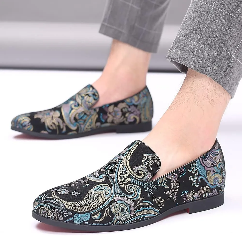 Santimon Men's Paisley Slip On Smoking Loafers Casual Business Formal Walking Relaxed Fit Lightweight Shoes