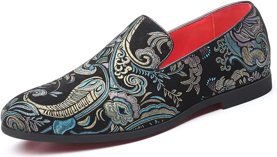 Santimon Men's Paisley Slip On Smoking Loafers Casual Business Formal Walking Relaxed Fit Lightweight Shoes