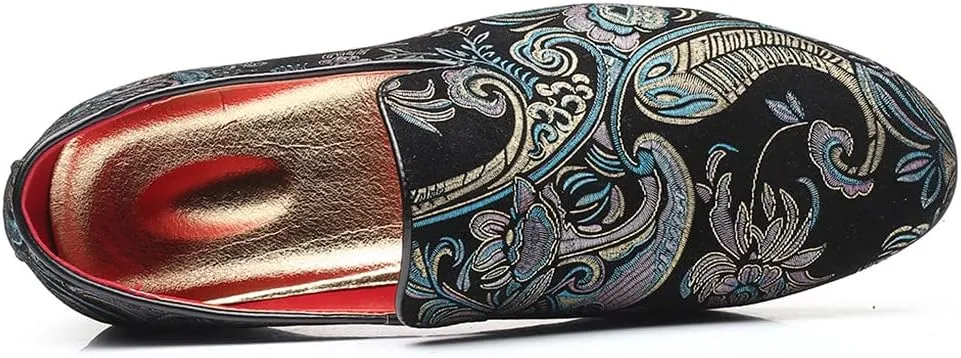 Santimon Men's Paisley Slip On Smoking Loafers Casual Business Formal Walking Relaxed Fit Lightweight Shoes